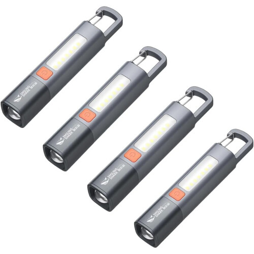 4 linternas recargables mini, enfoque ajustable.