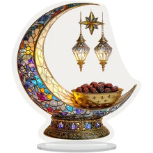 Iszlám elegáns félhold, lámpás 2D akril asztali dísz Ramadan és Eid Mubarak