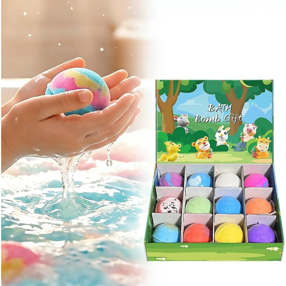 Oimg Bath Bombs With Surprise Chinese Zodiac Signs Toy Inside,12 Pack Bath Salt Balls Sleeve Box Baths Bombs For Kids,Colorfu