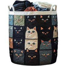 Katzen-Wäschekorb, gesteppt, mit Henkeln, schwarz, groß, für Kinderzimmer, Flur, Deko, Aufbewahrung