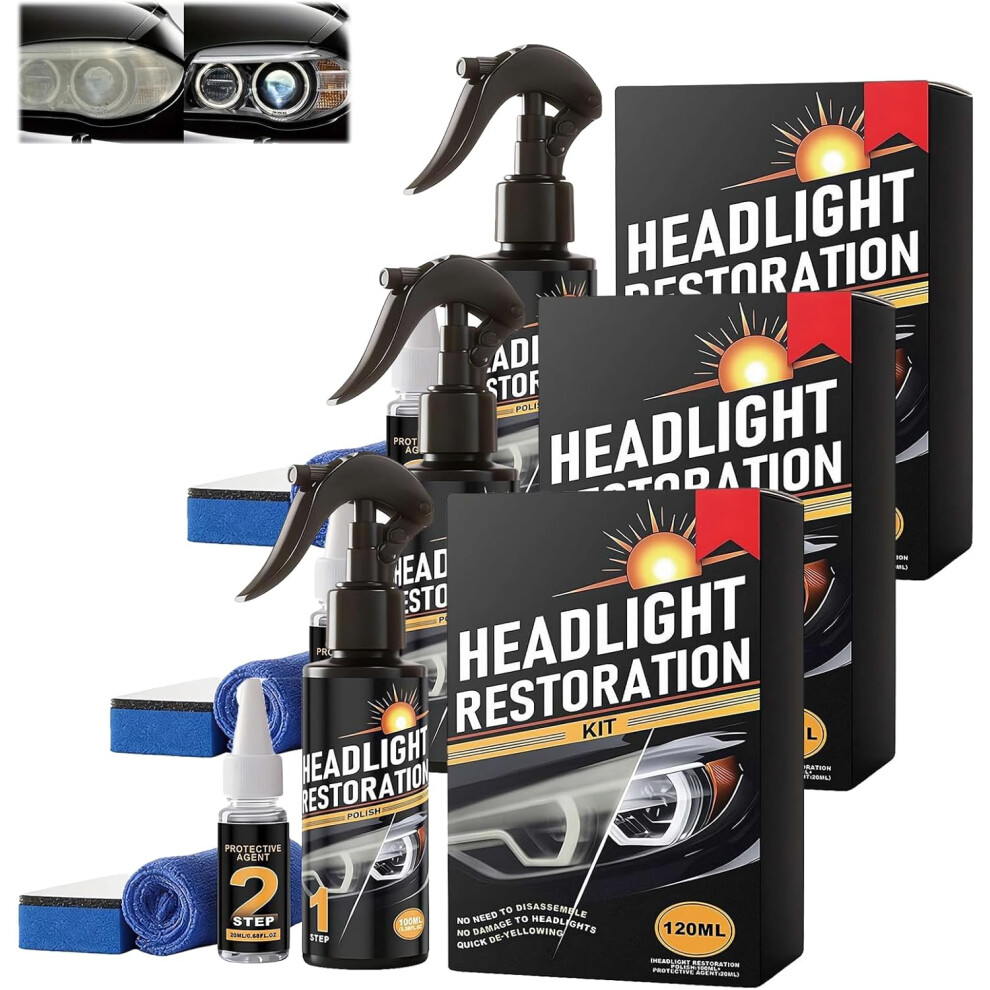 Car Headlight Restoration Kit Â No Power Tools, Spray Cleaner & Restorer For 2-3 Vehicles 5437706912286