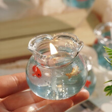 Mini bubbelvis tank kaars, helder met hars goudvis, drijvend, blauw