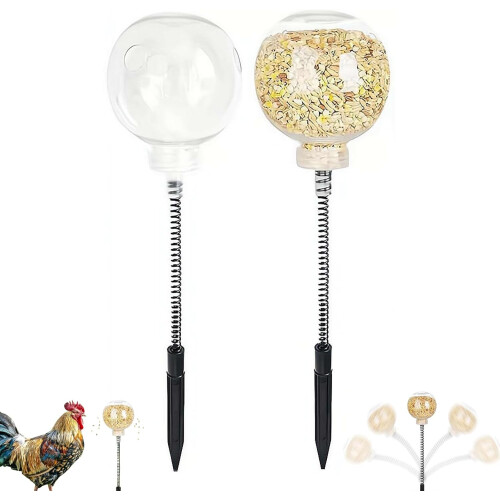 Interactive Slow Feed Chicken Pecking Toy Release, with Spring & Stake