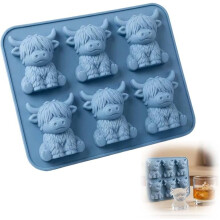 Molde Gelo Vaca Highlander Mini, 3D Silicone, Whiskey e Café