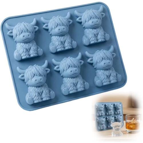 Molde Gelo Vaca Highlander Mini, 3D Silicone, Whiskey e Café