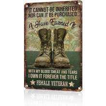 Női veterán vintage fém bádog tábla, retro katonai fali dekoráció otthon iroda bár, US Army csizma dizájn idézettel, 12x8 in