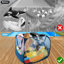 Pool Toy Storage Bin,32"X32"X28"Pool Float Organizer Bag with 2 Side Pockets Mesh Swimming Pool Toys Organizer