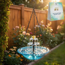 Grand Bain Oiseaux Solaire Suspendu – avec Vasque Verre pour Patio, Pelouse & Jardin