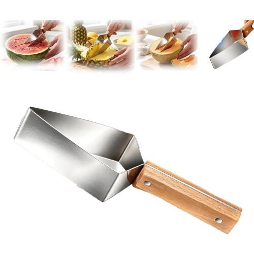 Coupe-pastèque triangle acier manche bois, outil fruit multi pic nic