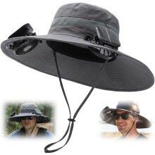 2-in-1 Hands-free Hut Ventilator, UPF 50+ breite Krempe Sonnenhut mit dualen Solarventilatoren für Angeln Wandern