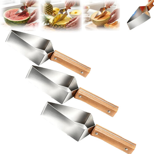 Coupe-pastèque triangle acier manche bois, outil fruit multi pic nic