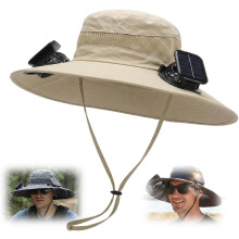 2-in-1 Hands-free Hut Ventilator, UPF 50+ breite Krempe Sonnenhut mit dualen Solarventilatoren für Angeln Wandern