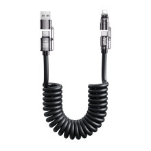 4-in-1 Spring Car Data Cable Fast Charging 240W/100W/27W/12W for Pad USB C Retractable Charge Cord