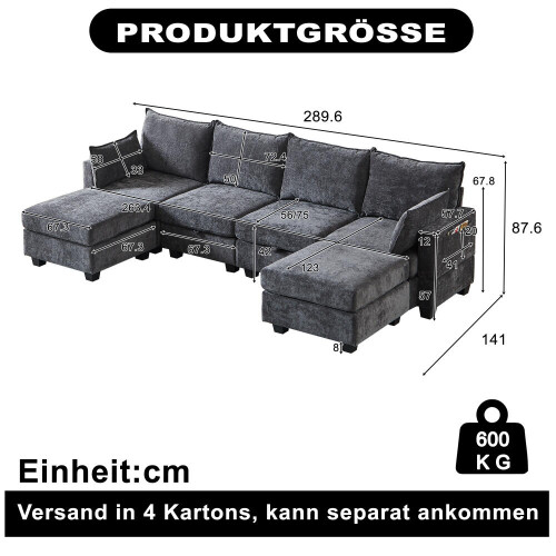 Modulares Chenille-Sofa, Ecksofas für das Wohnzimmer U-förmiges Ecksofa mit Stauraum-Ottomane, 6-Sitzer-Ecksofas mit Chaiselongue 2