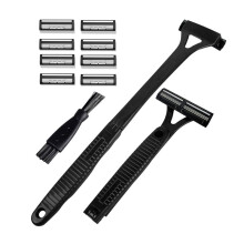 Back Shaver for Men with 8 Replacement Blades, Foldable Long Handle Body Hair Remover, Manual Back Groomer for Men