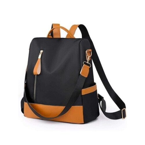 Schwarzer Damenrucksack aus Polyurethan, Polyester und Kunstleder 2