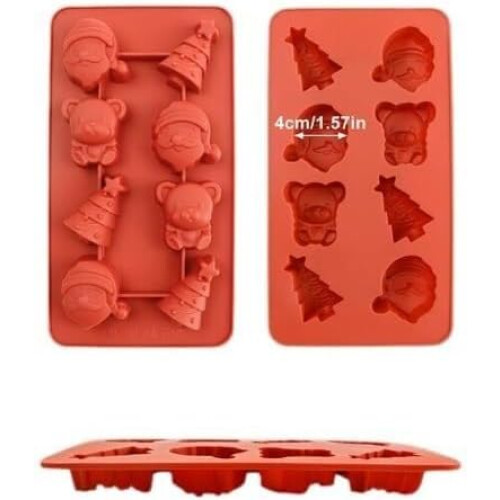Molde Gelo Natal Silicone, Urso e Árvore, Pudim e Chocolate