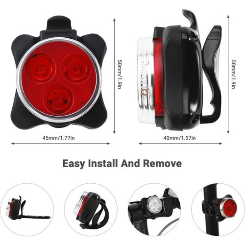 Ensemble d'éclairage de vélo LED rechargeable par USB, étanche IPX4 1