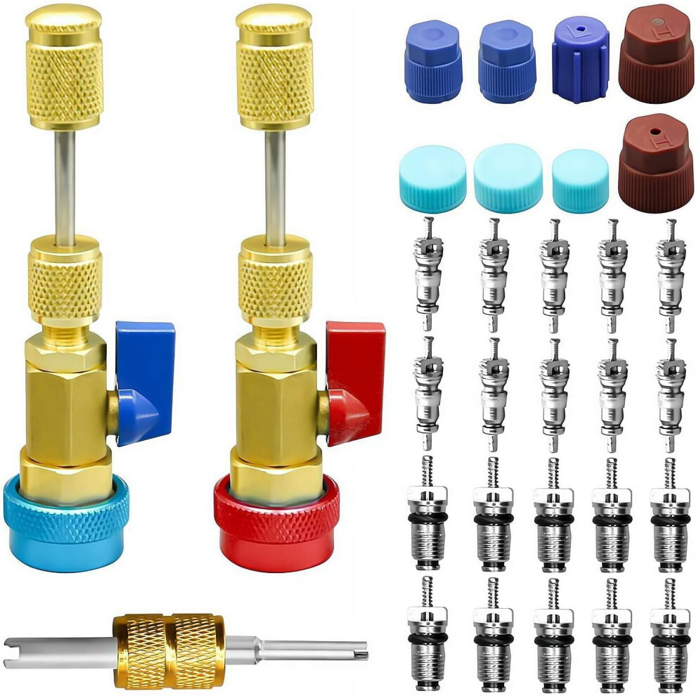 31Pcs R134a Valve Core Quick Remover Installer Tool Set,High Low Pressure Valve Core Quick Removal Tool Comes With Servi 5437706725541