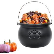 Halloween Plastikkessel, schwarzer Süßigkeitentopf, Hexenkessel