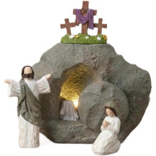 Set croce pasqua e resurrezione, tomba vuota illuminata, Gesù