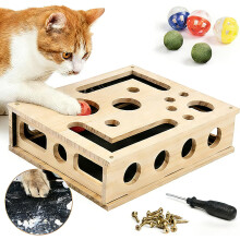Katt nagelfil berikningsbox stressfri alternativ trä katt klös pussel leksak med kattmynta bjällra boll & sandpapper insats