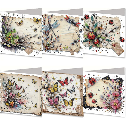 6 carduri diamant insecte fluture, broască