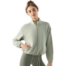 Herbst/Winter Sportjacke Damen, Kordelzug, kurzer Reißverschluss, Yoga (Grün, S)
