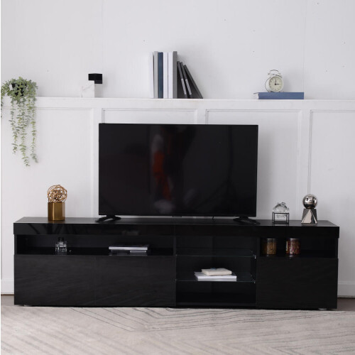 Schwarz  moderner TV-Schrank, helles Panel, variable LED-Beleuchtung, Wohn- und Esszimmer 180cm 2