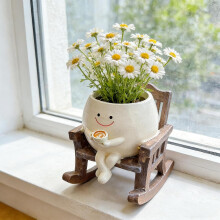 Gyanta smiley arc ültető kávé designnal, hintaszék virágcserép succulents-nek