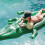 Inflatable Floating Crocodile Pool Toy, Large Ride-On 2