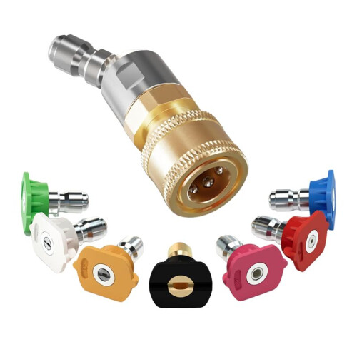 Quick Pivoting Coupler Attachment+7 Pressure Washer Nozzle Tips,1/4 Inch Quick Connector with 360 Rotation Angle