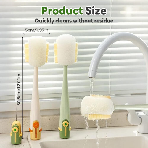 Brosse nettoyage bouteille 5en1, forme fleur, éponge 1