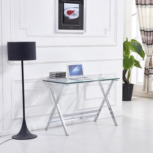 Glass Computer Desk, Transparent Tempered Glass Laptop Table with Rounded Edges Desks, Sofa Table 1