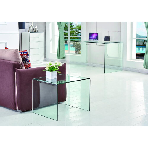 Tempered Clear Bent Glass SideTable, Transparent End Table, Sofa table 2