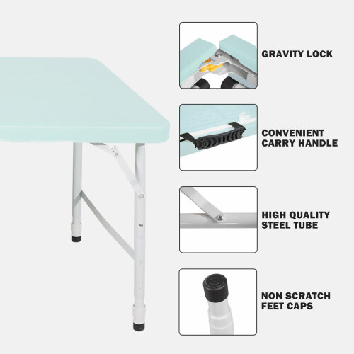 125cm Portable Heavy Duty Folding Table with Handle, Adjustable Height Foldable Table, Multi-Functional Fold up Table for Camping Picni 1