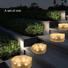 LumièRe LED Solaire ExtéRieure éTanche Hexagonale éNergie Solaire Jardin LumièRe Glace Brique Lampe DéCor pour Patio Escalier Jardin(A)
