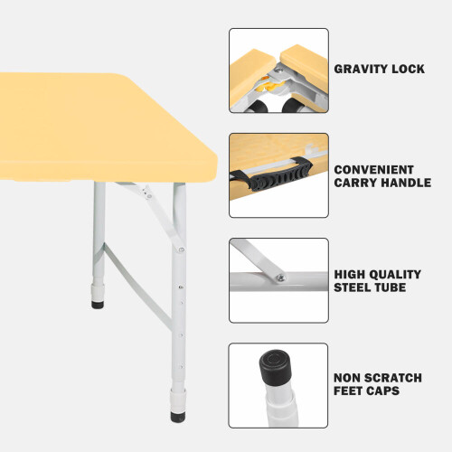 125cm Portable Heavy Duty Folding Table with Handle, Adjustable Height Foldable Table, Multi-Functional Fold up Table for Camping Picni 1