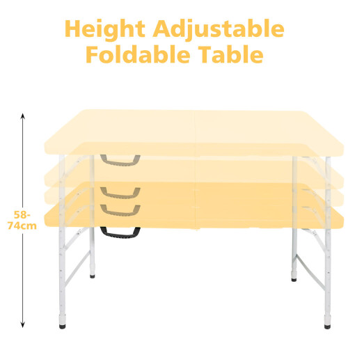 125cm Portable Heavy Duty Folding Table with Handle, Adjustable Height Foldable Table, Multi-Functional Fold up Table for Camping Picni 2