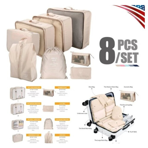 Reiseorganizer, Packbeutel Biliyer, 8-teilig, beige 1