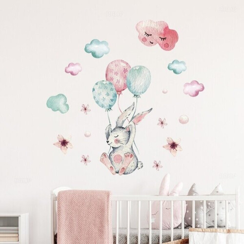 Vinilo decorativo infantil de conejito con globos. 1