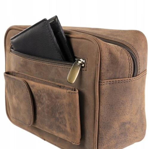 Echtleder-Herrenhandtasche R7, braun 1