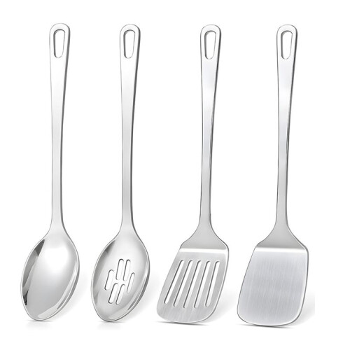 4 Pcs Cooking Utensils Set, Stainless Steel Kitchen Utensils,Kitchen Tools Include Wok Spatula, Serving Spoon