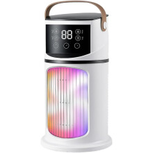 Tragbarer Luftkühler, 9 Geschwindigkeiten & 3 Nebelstufen Ventilator mit 8-Stunden-Timer, 7 LED Lichter für Schlafzimmer Büro