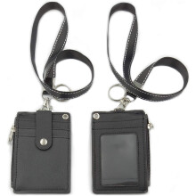Id badges clip PU læder kreditkortholder lynlås pung med snor