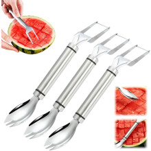 RVS 2-in-1 watermeloen snijder & vork, draagbaar fruitmes voor picknick