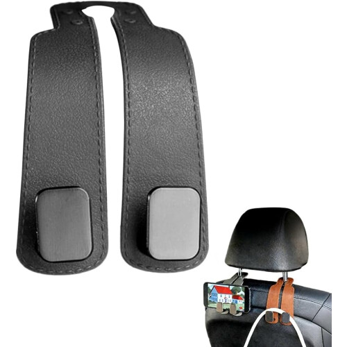 2 crochets appui-tête auto, cuir pour sacs