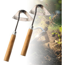 Garden Hoe 2-Piece Set, Heavy Duty Hand Hoe with Wooden Handle for Weeding