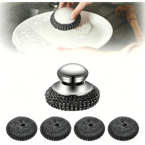 Esponja de Aço com Cabo, 5 Peças para Cozinha