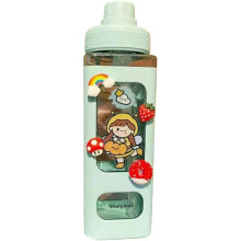 Bouteille eau paille 700ml, PC carré avec autocollants